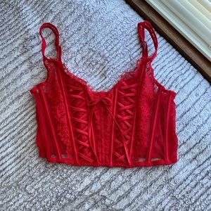Victoria’s Secret Sexy Red Lace and Mesh Bustier Corset Top Size Small Lingerie